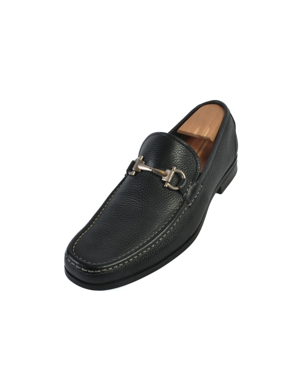 Salvatore Ferragamo Pebbled Black Leather Horsebit Loafers 9.5 36948